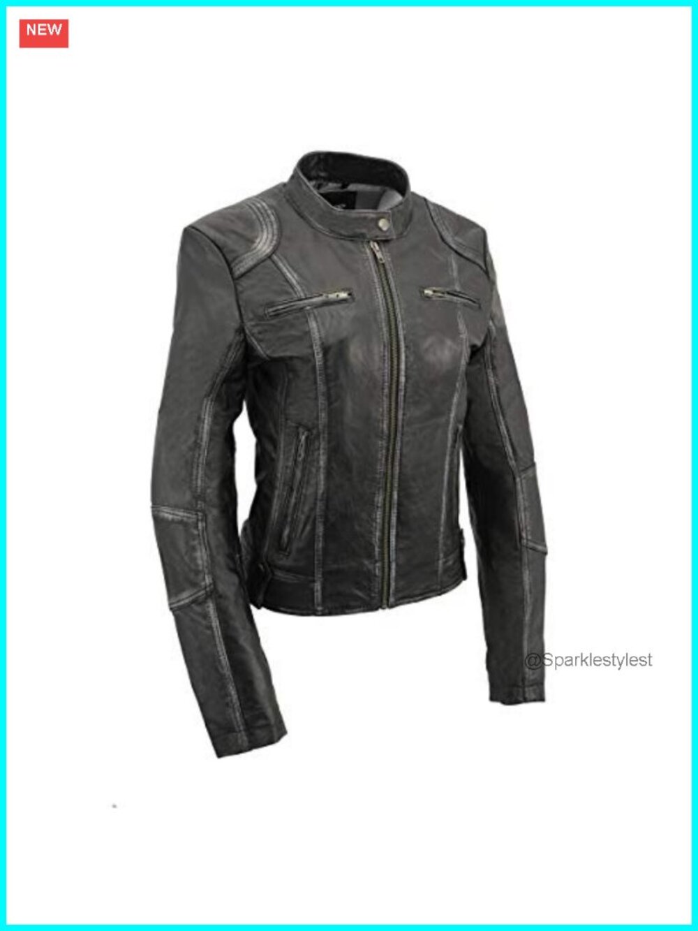 Women's Sheepskin Leather Scuba Style Moto Jacket Zip Snap Collar